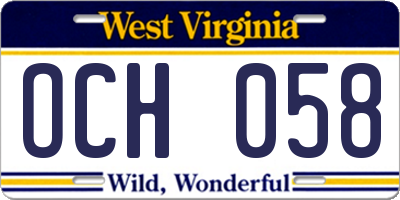 WV license plate OCH058