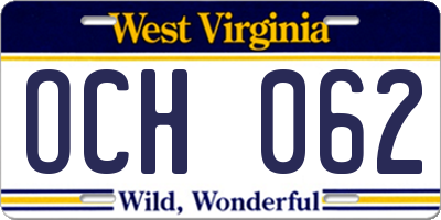 WV license plate OCH062