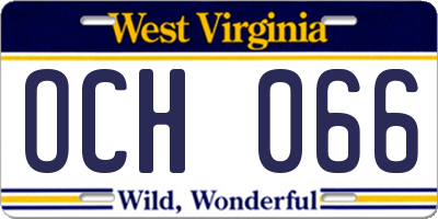 WV license plate OCH066