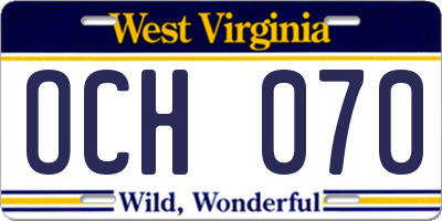 WV license plate OCH070