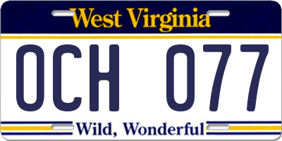 WV license plate OCH077
