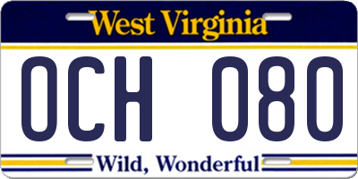 WV license plate OCH080