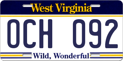 WV license plate OCH092