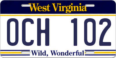 WV license plate OCH102