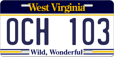 WV license plate OCH103