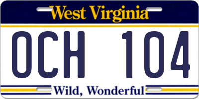 WV license plate OCH104