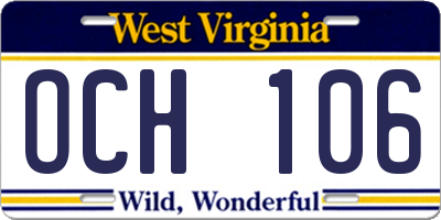WV license plate OCH106