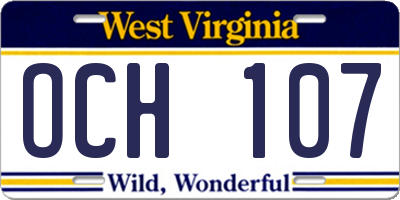 WV license plate OCH107