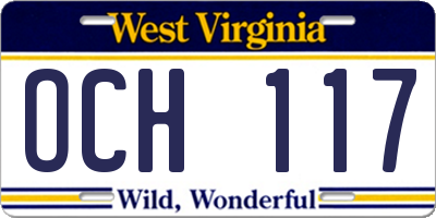 WV license plate OCH117