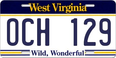 WV license plate OCH129