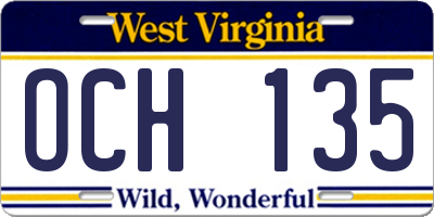 WV license plate OCH135
