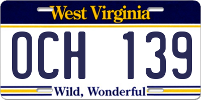 WV license plate OCH139