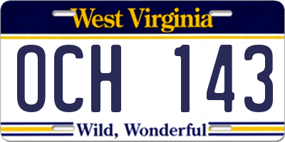 WV license plate OCH143
