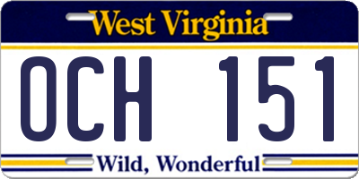 WV license plate OCH151