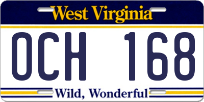 WV license plate OCH168