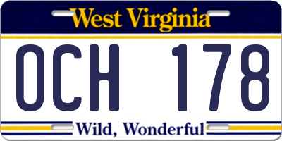 WV license plate OCH178