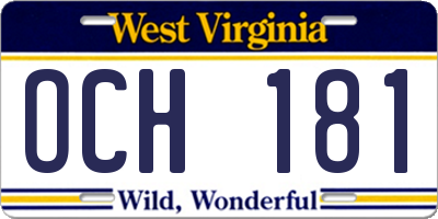 WV license plate OCH181