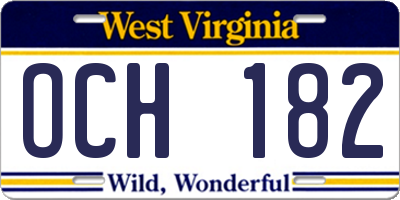 WV license plate OCH182