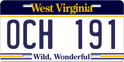 WV license plate OCH191
