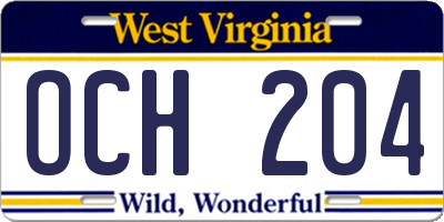 WV license plate OCH204