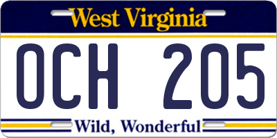 WV license plate OCH205