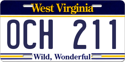 WV license plate OCH211