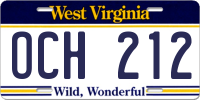 WV license plate OCH212