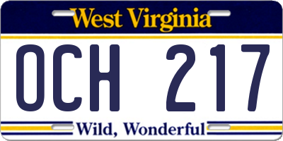 WV license plate OCH217