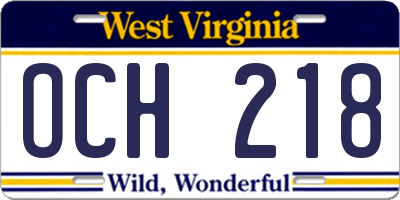 WV license plate OCH218