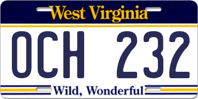 WV license plate OCH232