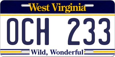 WV license plate OCH233