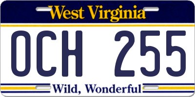 WV license plate OCH255