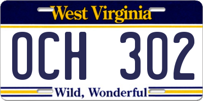 WV license plate OCH302