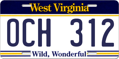 WV license plate OCH312