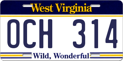 WV license plate OCH314