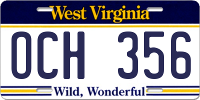 WV license plate OCH356