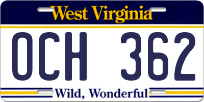 WV license plate OCH362
