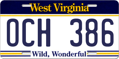 WV license plate OCH386