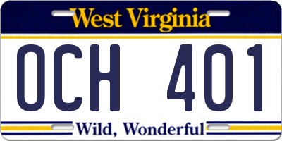 WV license plate OCH401