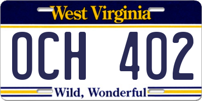 WV license plate OCH402