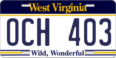 WV license plate OCH403
