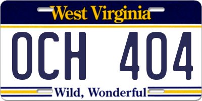 WV license plate OCH404
