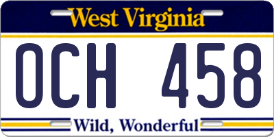 WV license plate OCH458