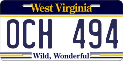 WV license plate OCH494