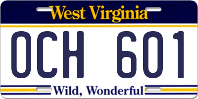 WV license plate OCH601