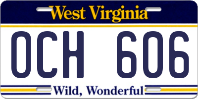 WV license plate OCH606