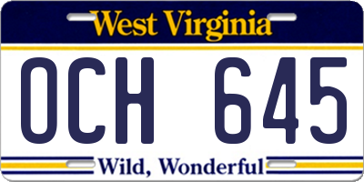 WV license plate OCH645