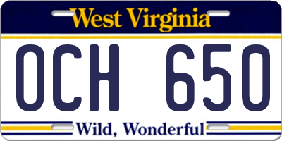 WV license plate OCH650