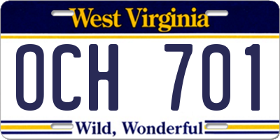 WV license plate OCH701