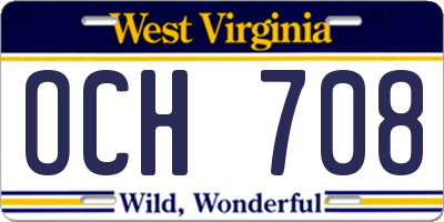 WV license plate OCH708